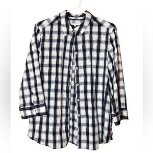 Foxcroft Navy and White Plaid Shirt